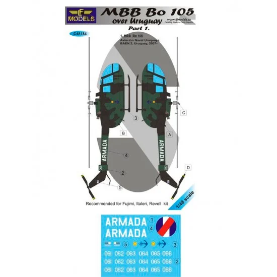LF Models LFC48184 1/48 MBB Bo 105 over Uruquay part 1. Decal for Fujimi/Italeri/Revell kit - Model Planes