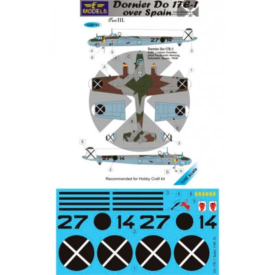 LF Models LFC48193 1/48 Dornier Do17E-1 over Spain III. 1 Decal Option for Hobbycraft kit.