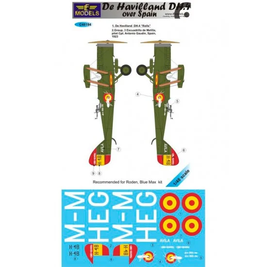 LF Models LFC48194 1/48 De Havilland DH.4 over Spain 1 Decal Option for Roden/Blue Max kit. - Model Planes
