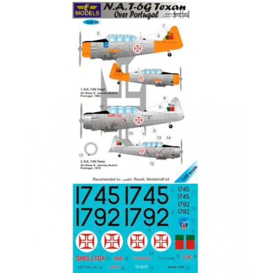 LF Models LFC48196 1/48 N.A. T-6G Texan over Portugal Decal for Italeri/Revell/Modelcraft kit.