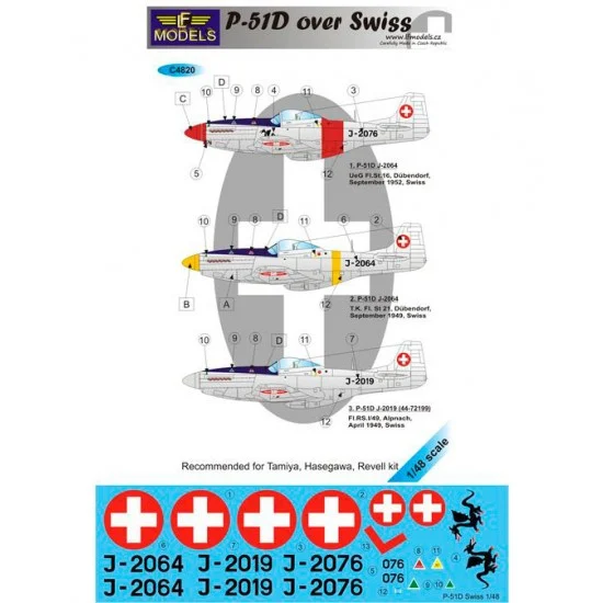 LF Models LFC4820 1/48 P-51D over Swiss 3 Decal Options for Tamiya/Hasegawa/Revell/Eduard kit