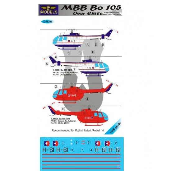 LF Models LFC48205 1/48 MBB Bo 105 over Chile 2 Decal Options for Fujimi/Italeri/Revell kit - Model Planes