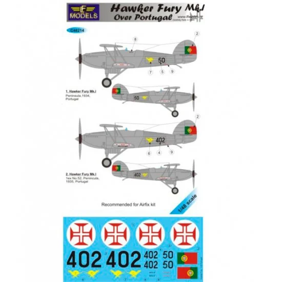 LF Models LFC48214 1/48 Hawker Fury Mk.I over Portugal 2 Decal Options for Airfix kit - Model Planes