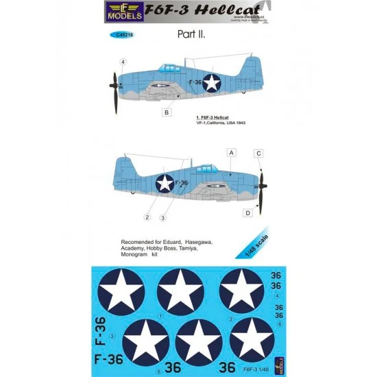 LF Models LFC48216 1/48 F6F-3 Hellcat part II. 1 Decal Option for Eduard/Hasegawa kit.