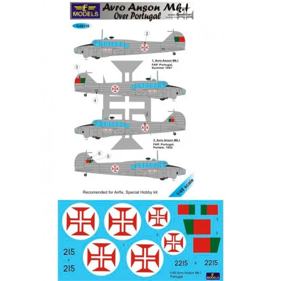 LF Models LFC48218 1/48 Avro Anson Mk.I. over Portugal Decal for Airfix/Special Hobby kit. - Model Planes