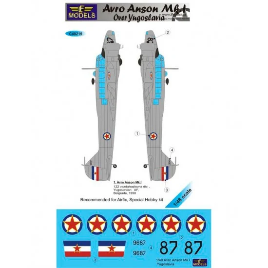 LF Models LFC48219 1/48 Avro Anson Mk.I. over Yugoslavia Decal for Airfix/Special Hobby kit. - Model Planes