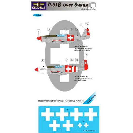 LF Models LFC4822 1/48 P-51B over Swiss 2 Decal Options for Tamiya/Hasegawa/Revell/Eduard kit