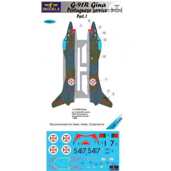 LF Models LFC48223 1/48 G.91R Gina Portuguese service part.1 Decal for Italeri/Heller/Ocidental - Model Planes