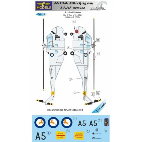 LF Models C48228 1/48 H-19A Chickasaw Decal - SAAF service for AMP/Revell kit