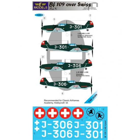 LF Models LFC4824 1/48 Bf 109 over Swiss V. Decal for Classic Airframes/Academy/Hobbycraft kit - Model Planes