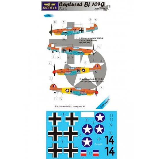 LF Models LFC4827 1/48 Captured Bf 109G Part I. 2 Decal Options for Hasegawa kit - Model Planes