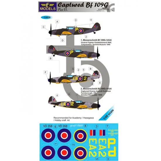 LF Models LFC4829 1/48 Captured Bf 109G Part II. Decal for Academy/Hasegawa/Hobbycraft kit - Model Planes