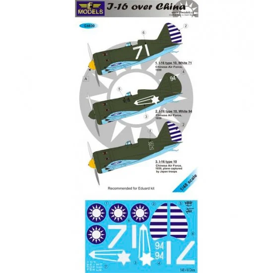 LF Models LFC4830 1/48 I-16 China 3 Decal Options for Eduard kit