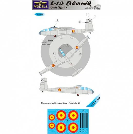 LF Models LFC4834 1/48 L-13 Blanik over Spain 1 Decal Option for Aeroteam/Modela kit