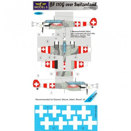 LF Models LFC4844 1/48 Bf 110G over Switzerland Decal for Eduard/Mauve/Italeri/Revell kit - Model Planes