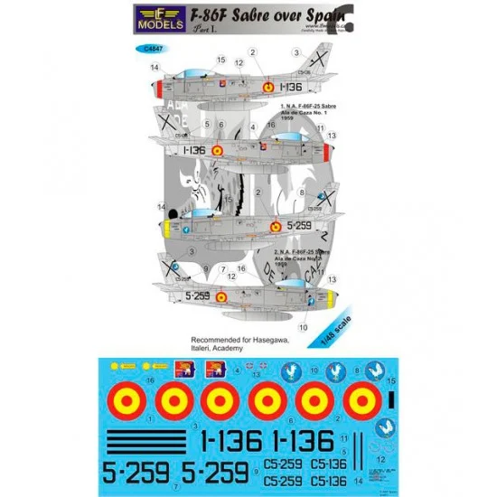 LF Models LFC4847 1/48 N.A. F-86F Sabre over Spain part I. Decal for Hasegawa/Italeri/Academy kit