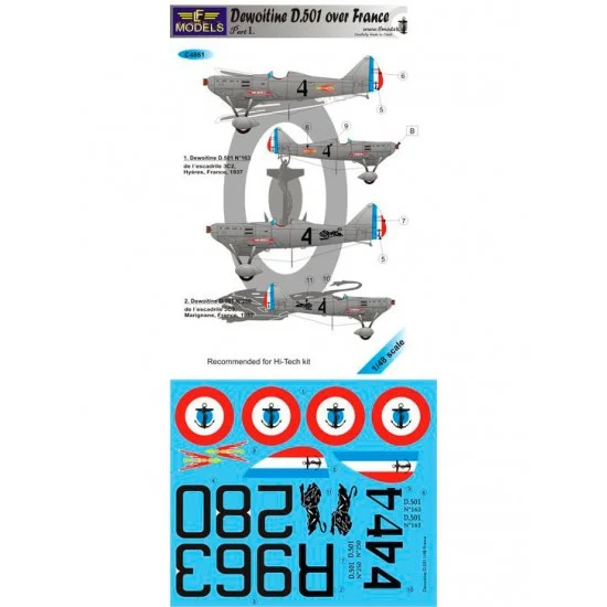 LF Models LFC4861 1/48 Dewoitine D.501 over France part I. 2 Decal Options for AMG, Hi-Tech kit