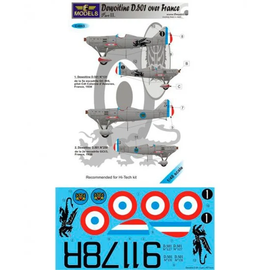LF Models LFC4863 1/48 Dewoitine D.501 over France part II. 2 Decal Options for AMG, Hi-Tech kit