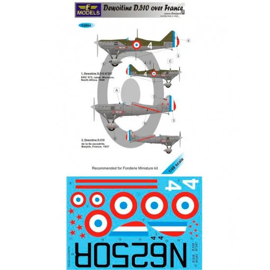 LF Models LFC4864 1/48 Dewoitine D.510 over France Decal for AMG, Dora Wings, Fonderie Miniature - Model Planes