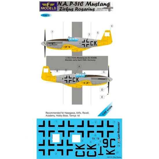 LF Models LFC4872 1/48 P-51C Mustang Zirkus Rosarius Decal for Hasegawa/Tamiya/Airfix/Revell/Academy