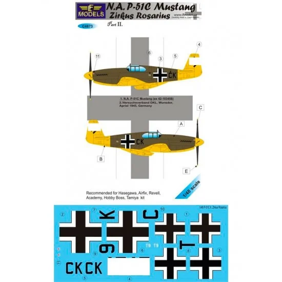 LF Models LFC4873 1/48 P-51C Mustang Zirkus Rosarius II. pt.II Decal for Hasegawa/Tamiya/Airfix/Revell