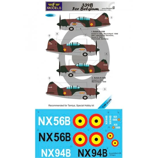LF Models LFC4893 1/48 Brewster Model 339B for Belgium Decal for Tamiya, Special Hobby kit - Model Planes