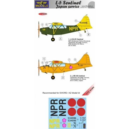 LF Models C72286 1/72 L-5 Sentinel Japanese service Decal for Sword / AZ Model