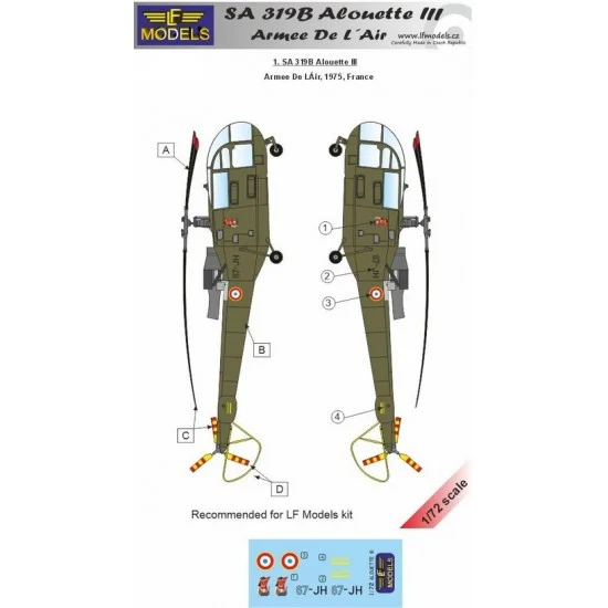 LF Models C72289 1/72 SA 319B Alouette III Armee De L'Air service Decal for LF Models - Model Planes