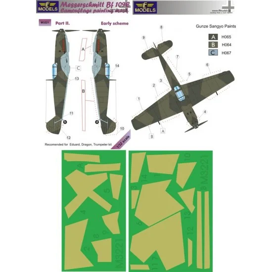 LF Models LFM3221 1/32 Messerschmitt Bf 109E Early scheme pt.II. Camo Mask for Eduard/Dragon/Trumpeter - Model Planes