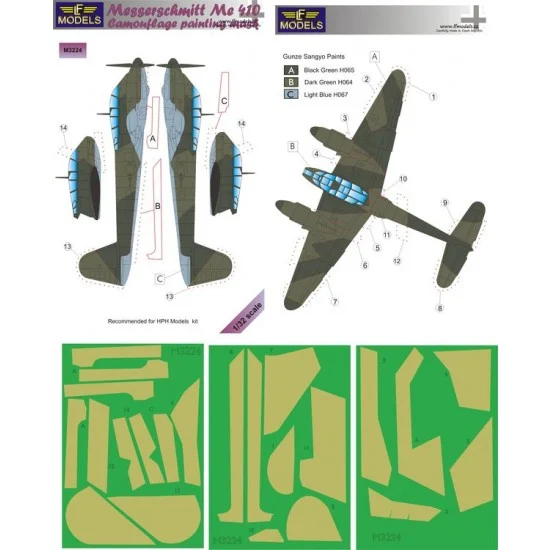 LF Models LFM3224 1/32 Messerschmitt Me 410 Camouflage Painting Mask for HPH Model kit - Model Planes