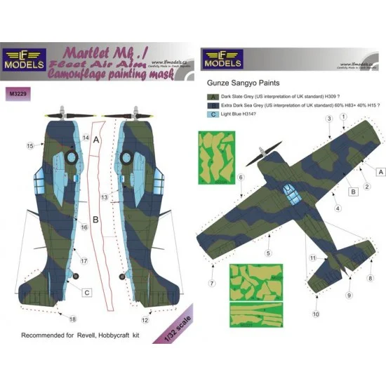 LF Models LFM3229 1/32 Grumman Martlet Mk.I FAA Camouflage Painting Mask for Revell, Hobbycraft - Model Planes