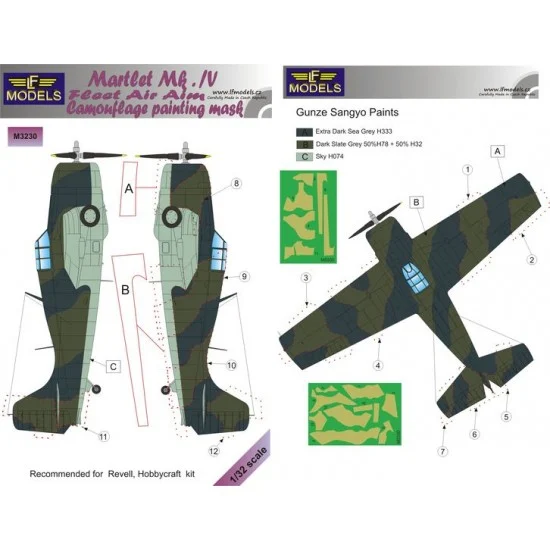 LF Models LFM3230 1/32 Grumman Martlet Mk.IV FAA Camouflage Painting Mask for Revell, Hobbycraft - Model Planes