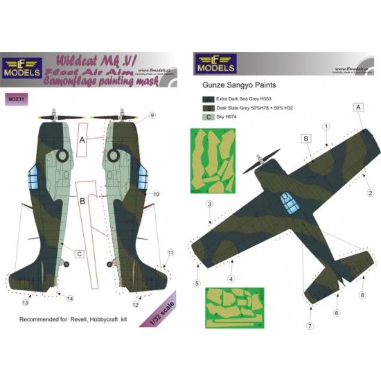 LF Models LFM3231 1/32 Grumman Wildcat Mk.VI FAA Camouflage Painting Mask for Revell, Hobbycraft - Model Planes