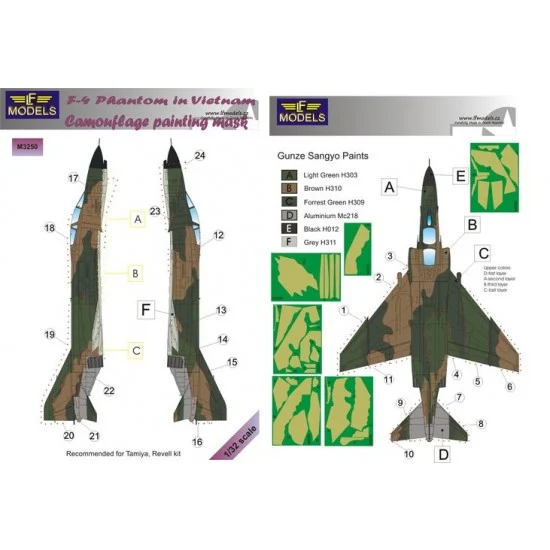 LF Models LFM3250 1/32 McDonnell Douglas F-4 USAF in Vietnam Camo Painting Mask for Tamiya/Revell
