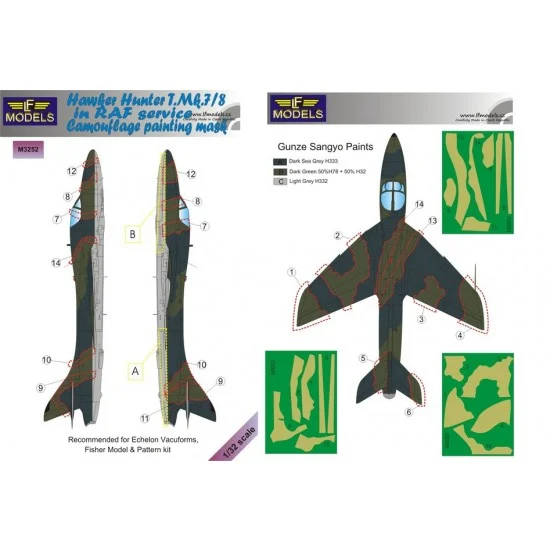 LF Models LFM3252 1/32 Hawker Hunter T.Mk.7/8 in RAF service Camo Mask for Echelon Vacuforms/Fisher - Model Planes