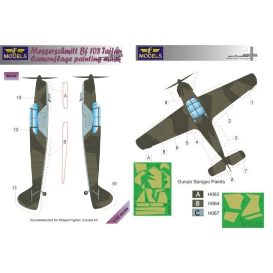 LF Models LFM3255 1/32 Messerschmitt Bf 108 Taifun Camo Painting Mask for Striped Fighter/Eduard - Model Planes