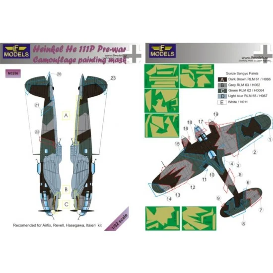 LF Models LFM3256 1/32 Heinkel He 111P Pre war Camouflage Painting Mask for Revell, Promodeller - Model Planes