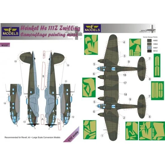 LF Models LFM3257 1/32 Heinkel He 111Z Zwilling Camo Mask for Revell/kit + Large Scale Conversion Models - Model Planes