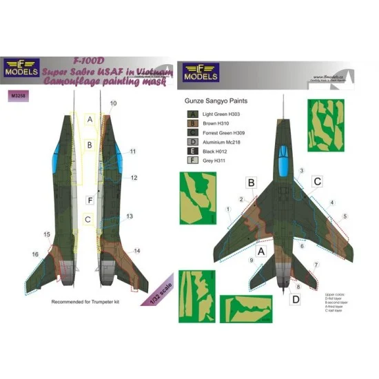 LF Models LFM3258 1/32 F-100D Super Sabre USAF in Vietnam Camouflage Painting Mask for Trumpeter