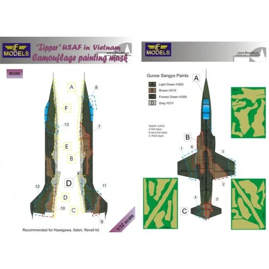 LF Models LFM3260 1/32 Lockheed F-104C Starfighter USAF in Vietnam Camo Mask for Hasegawa/Italeri/Revell