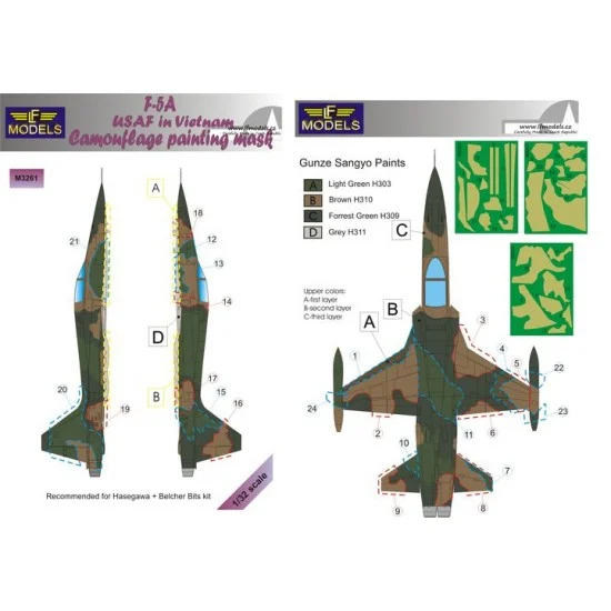 LF Models LFM3261 1/32 Northtrop F-5A Freedom Fighter USAF in Vietnam Camo Mask for Hasegawa + Belcher Bits
