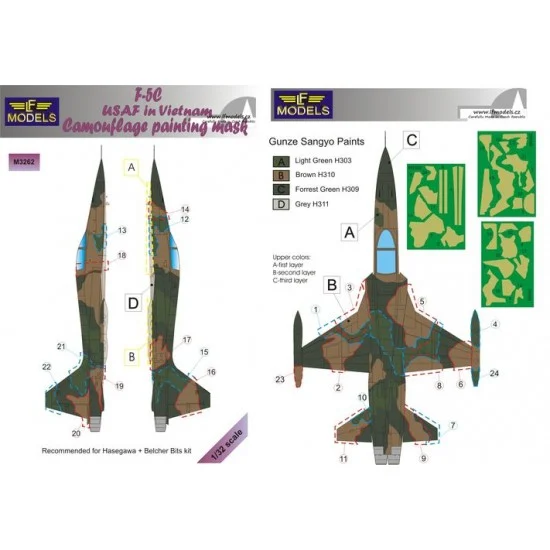 LF Models LFM3262 1/32 Northtrop F-5C Freedom Fighter USAF in Vietnam Camo Mask for Hasegawa