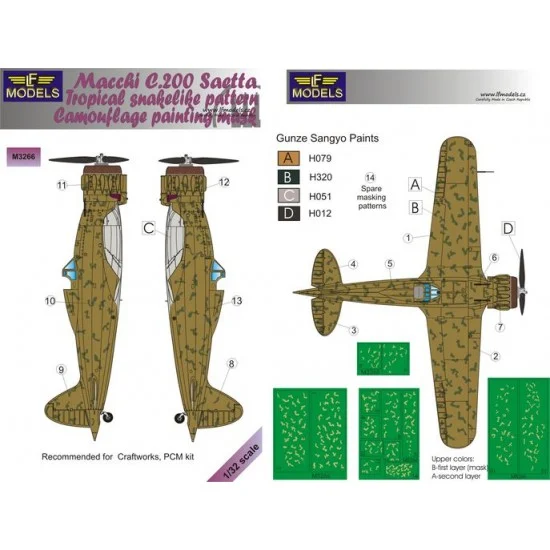 LF Models LFM3266 1/32 Macchi C.200 Saetta Tropical snakelike pattern Camo Mask for Craftworks - Model Planes