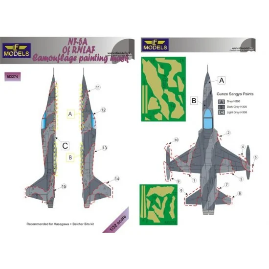 LF Models LFM3274 1/32 NF-5A Freedom Fighter of RNLAF Camo Mask for Hasegawa + Belcher Bits