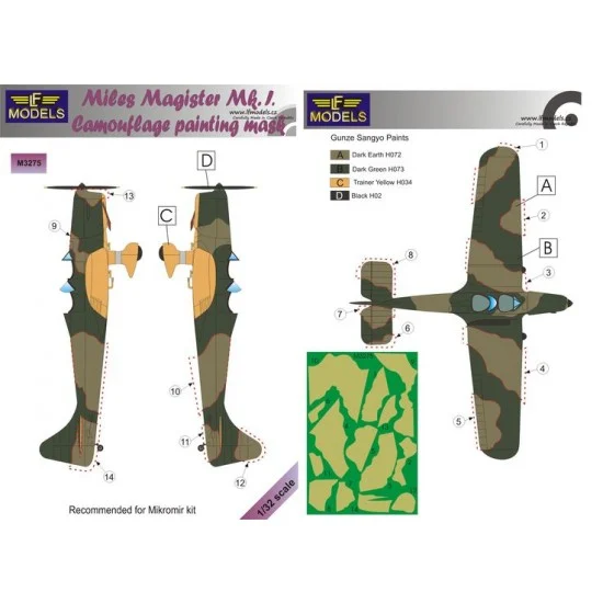 LF Models LFM3275 1/32 Miles Magister Mk.I. Camouflage painting mask for Mikro Mir kit. - Model Planes
