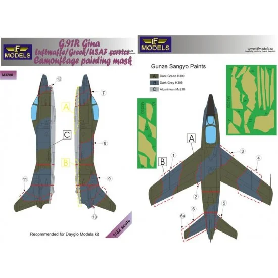 LF Models LFM3280 1/32 G.91R Gina Luftwaffe/Greek/USAF service Camo Mask for Dayglo Models. - Model Planes