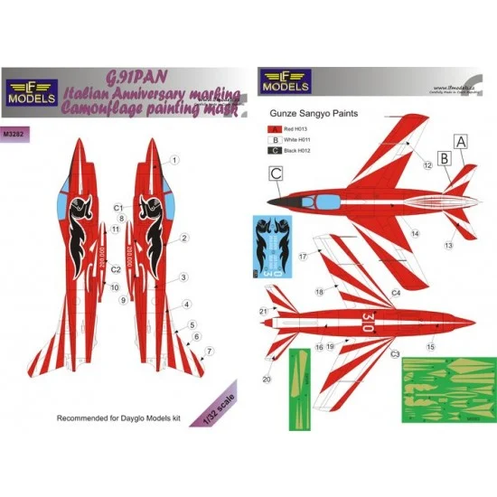 LF Models LFM3282 1/32 G.91PAN Gina Italian Anniversary marking Camo Mask with decal for Dayglo Models. - Model Planes