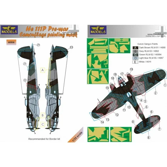 LF Models M3506 1/35 Heinkel He 111P Pre war Camouflage Painting Mask for Border kit - Model Planes