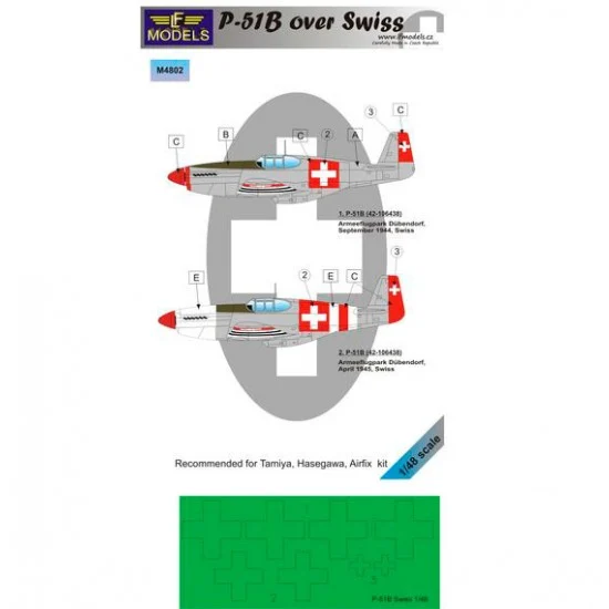 LF Models LFM4802 1/48 P-51B over Swiss Mask for 2 marking options for Tamiya, Hasegawa, Airfix