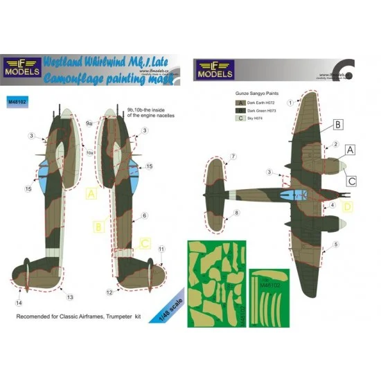 LF Models LFM48102 1/48 Westland Whirlwind Mk.I Late Camo Mask for Classic Airframes/Trumpeter . - Model Planes
